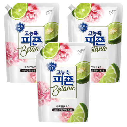 피죤 고농축 항균 보타닉 섬유유연제 베르가못 로즈 리필, 1.3L, 3개