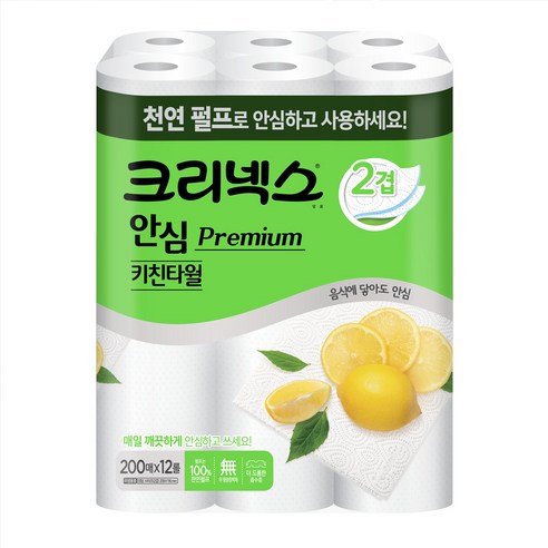 크리넥스 안심 프리미엄 키친타월 200매, 12롤, 1팩