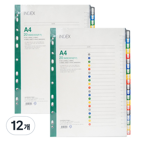 희망사무포인트 화일 PP 20분류 인덱스 홀더파일, 혼합 색상, 12개