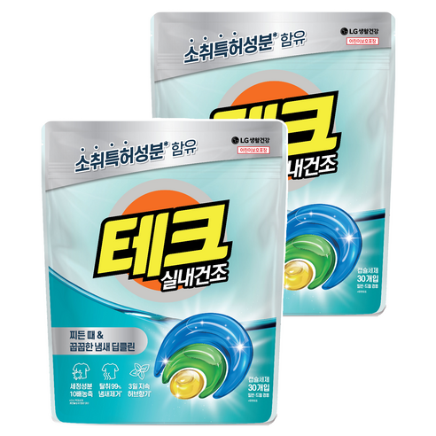 테크 실내건조 캡슐세제, 30개입, 2개