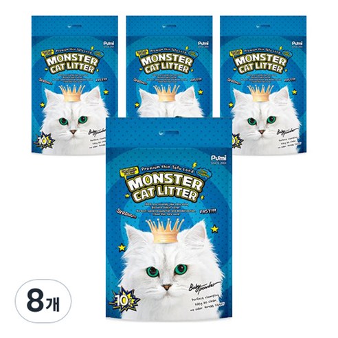 푸르미 고양이 몬스터 캣리터 1.5mm 극세사 두부모래 고급형, 10L, 8개, 베이비파우더
