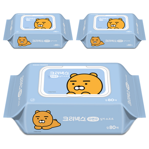 크리넥스 수앤수 카카오 라이언 물티슈 캡형, 3개