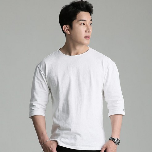 업클라스 남성용 오버핏 여름용 립넥 7부 티셔츠 b203