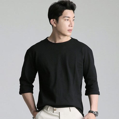 업클라스 남성용 오버핏 여름용 립넥 7부 티셔츠 b203