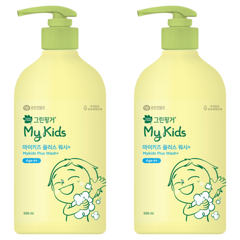 그린핑거 아동용 마이키즈 플러스 미세먼지 클렌징 저자극 워시 복숭아향, 2개, 500ml