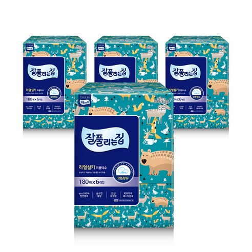잘풀리는집 리얼실키 천연펄프 미용티슈 180매, 6개입, 4개