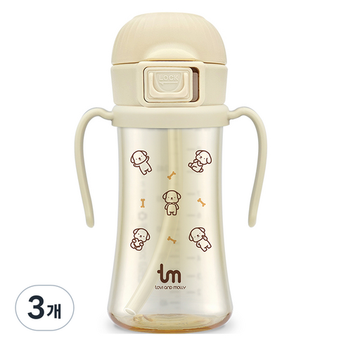 토비앤몰리 PPSU 원터치락 빨대컵, 280ml, 3개, 토비 바닐라