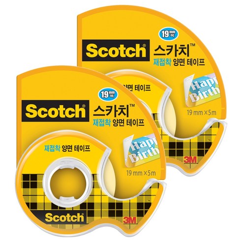 스카치 재접착 양면 테이프 238 19mm x 5.08m, 2개