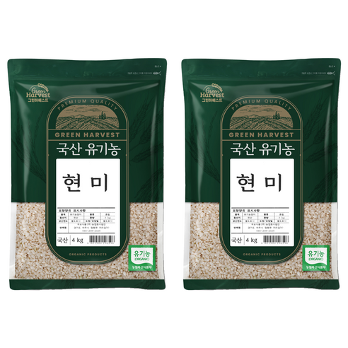 그린하베스트 국산 유기농 현미, 4kg, 2개