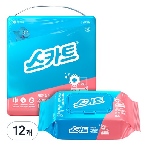 유한킴벌리 스카트 세균닦는 주방 살균 행주티슈, 12개, 80개입