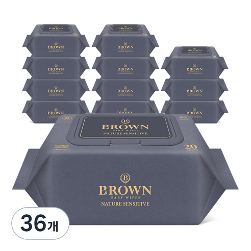 브라운 네이처 센시티브 아기물티슈 캡형, 73g, 20매, 36개