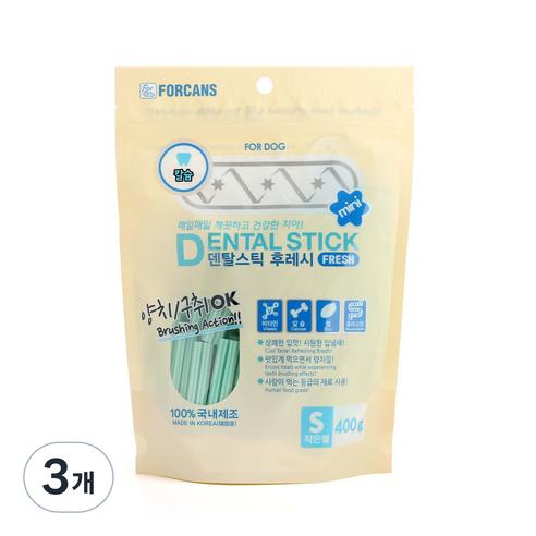 포켄스 강아지 덴탈스틱 후레시 간식 S, 칼슘, 400g, 3개