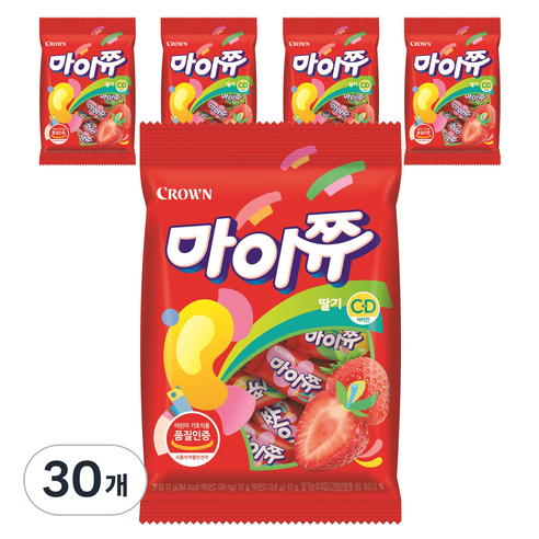 크라운 마이쮸 딸기 츄잉캔디, 92g, 30개