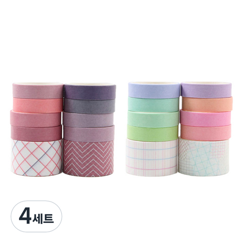 인디케이 스위트 드림 꿈처럼 1cm x 2m + 마카롱 마스킹 테이프 세트 2.5cm x 2m, 혼합색상, 4세트