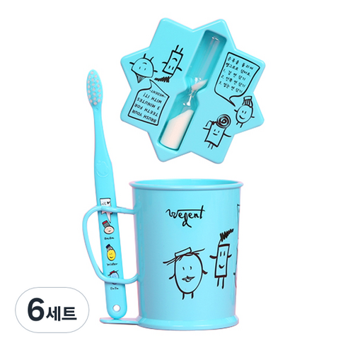 위덴 어린이 칫솔 6~8세 + 양치컵 + 모래시계 세트 스카이, 6세트