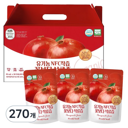 유기농마루 유기농 NFC 착즙 꽃보다 석류즙, 70ml, 270개