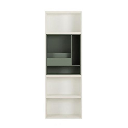리바트 프레일 600 5단 수납형 책장 방문설치, 화이트(뒷판) + 그린(인서트) + 화이트(바디)