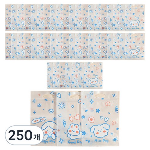 미미파티 감성 귀여운 구디백 손잡이 지퍼백 포장 봉투, 블루데이즈, 250개