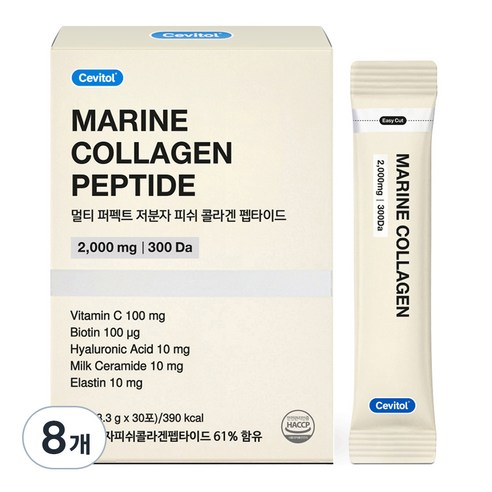 세비톨 멀티 퍼펙트 저분자 피쉬 콜라겐 펩타이드, 30회분, 3.3g, 8개