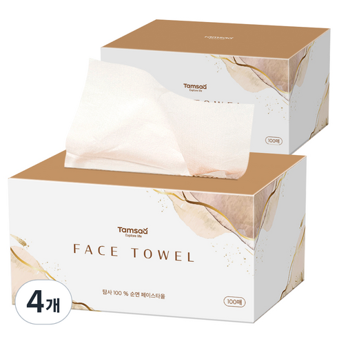 탐사 일회용 순면 페이스타올, 100개입, 4개