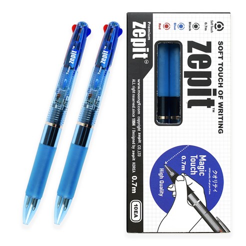 제피트 3색 볼펜 0.7mm 10p 세트, 블루, 1세트