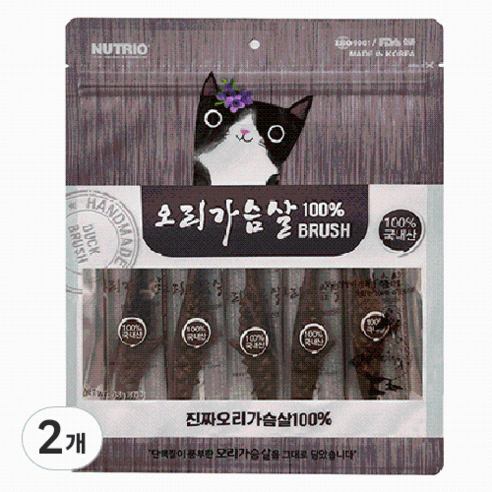 뉴트리오 고양이 순살 가슴살 브러쉬 5p, 오리고기맛, 35g, 2개