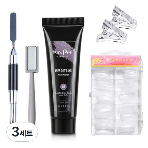 고고블랑 네일연장 자석 마그네틱 폴리젤 08 세트, 폴리젤 08 15ml + 듀얼브러쉬 + 막대자석 + 팁고정클립 2p + 연장팁 100p, 3세트