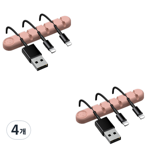 유니버스팩토리 usb 선정리소품 컬러곰 6구, 연핑크, 4개