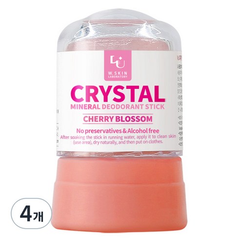 더블유피부연구소 크리스탈 데오드란트 체리블러섬, 45g, 4개
