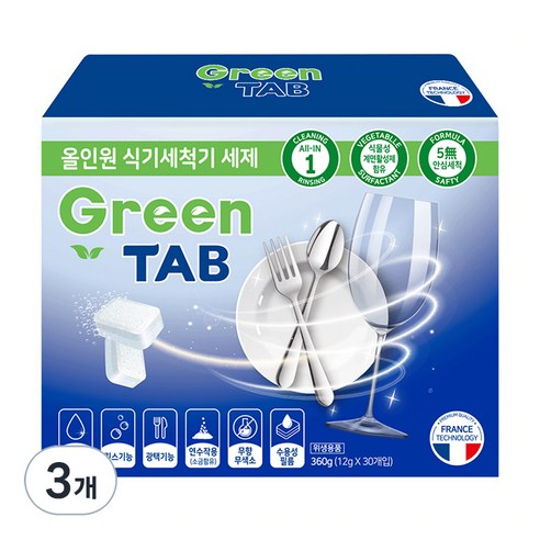 그린탭 식기세척기 전용세제, 360g, 3개