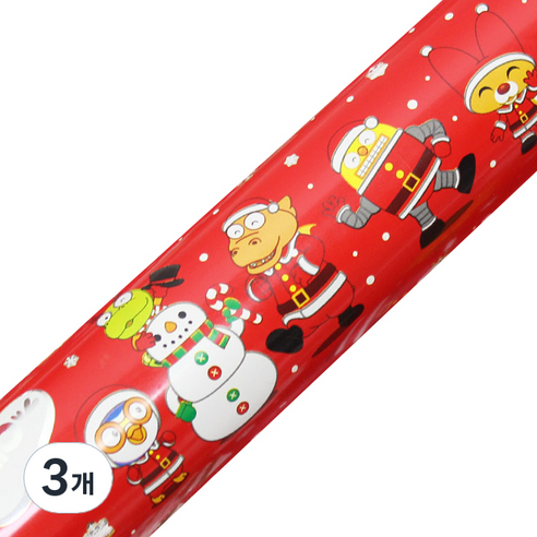   뽀로로 크리스마스 비닐 증착롤 포장지 53cm x 12m, 눈적색, 3개