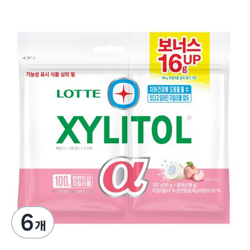 롯데 자일리톨 알파 피치 맛 입안 촉촉 102g, 6개 러쉬빅스프레이 롯데 자일리톨 알파 피치 맛 입안 촉촉 102g, 6개 러쉬빅스프레이