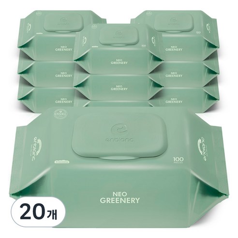 앙블랑 유아용 네오 그리너리 물티슈 캡형, 50g, 20개, 100매