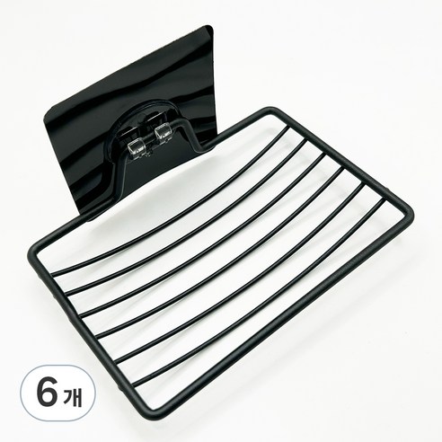디엔오 부착식 무타공 물빠짐 비누 받침대, 블랙, 6개