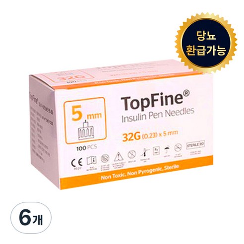 탑파인 펜니들 인슐린주사침 멸균 32G 5mm, 6개