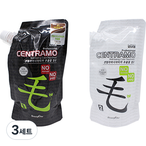 센트라모 뷰티원 프리미엄 센트라모 코팅 칼라 크림 염색약 1제 500g + 2제 500g 세트, 4N 자연갈색, 3세트