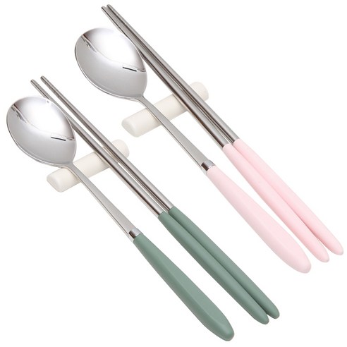 윌리브 아모스 파스텔 수저세트, 핑크, 카키, 숟가락 + 젓가락, 2세트