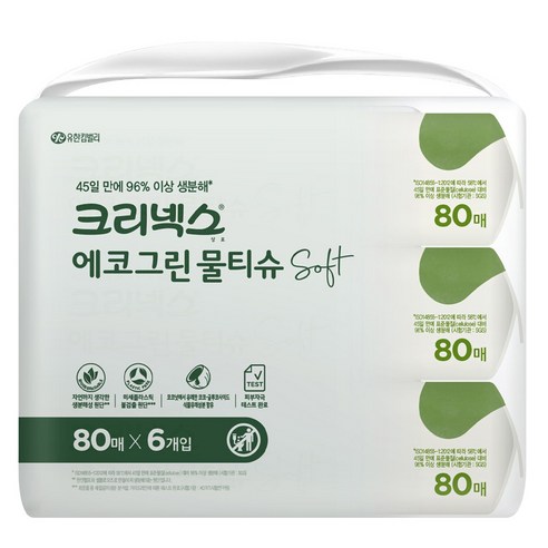 크리넥스 에코그린 소프트 저자극 물티슈, 80매, 6개