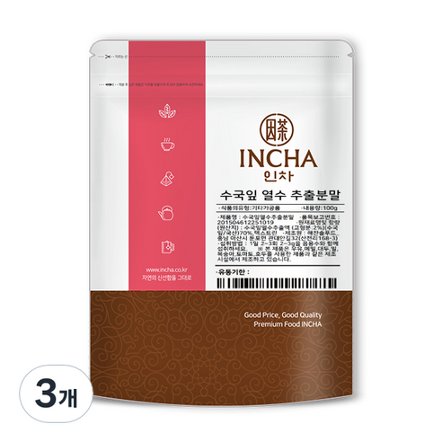 인차 수국잎 열수 추출 분말, 3개, 100g