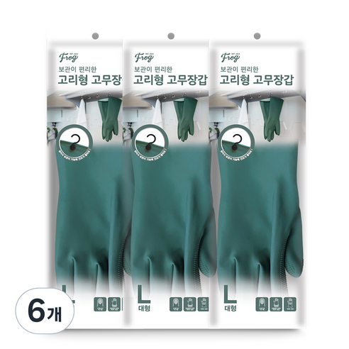 프로그 고리형 고무장갑 대형, 마운튼 그레이, 대(L), 6개