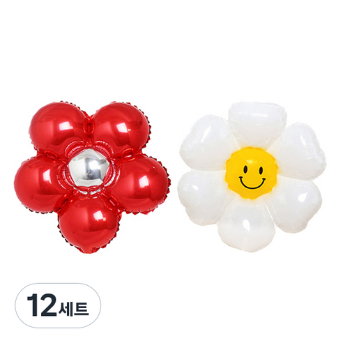 파티쇼 플라워 은박 소형 + 데이지 플라워 소형 풍선 세트, 레드(소형풍선), 12세트