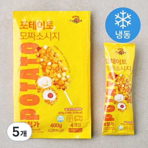 오늘의간식 포테이토 모짜소시지 핫도그 (냉동), 100g, 4개입, 5개