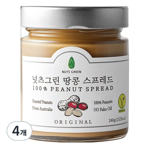 넛츠그린 땅콩 스프레드, 240g, 4개