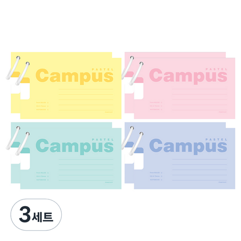 핑크풋 1500 파스텔 캠퍼스 메모카드 4종 x 2p 세트, yellow, pink, mint, blue, 3세트