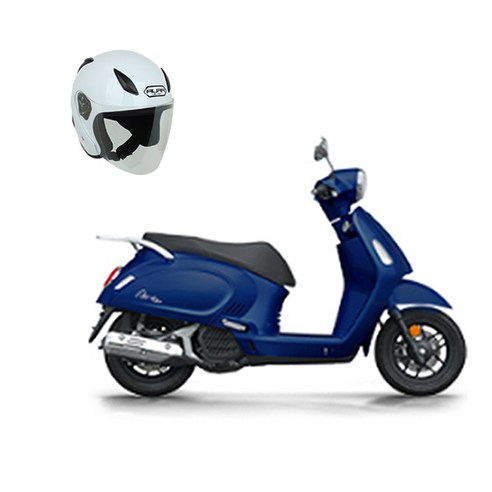 한솜모터스 레트로 클래식 스쿠터 아르떼Arte 125 오토바이 스쿠터 + 헬멧제공 방문설치, Arte 125, 블루(오토바이),화이트(헬멧)