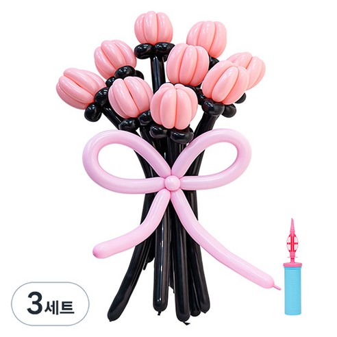인블룸 DIY 풍선 꽃다발 만들기 세트, 블랙핑크, 3세트