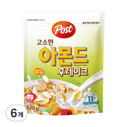 포스트 고소한 아몬드 후레이크 시리얼, 620g, 6개