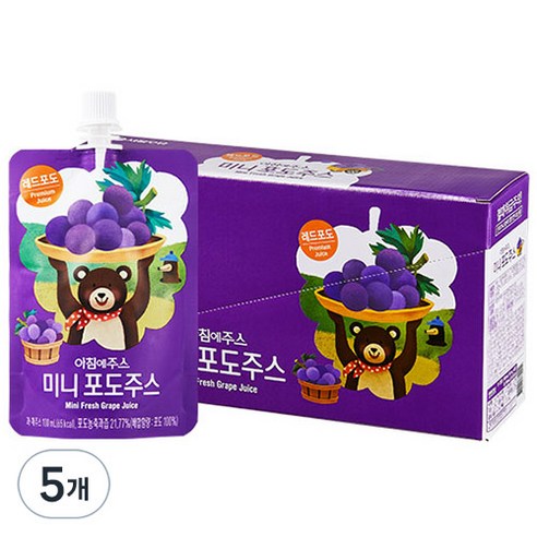 아침에주스 서울우유 미니 포도 주스, 1L, 5개