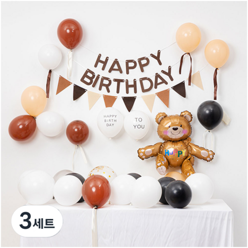 리네프 베어 생일 파티 풍선 세트, 혼합색상, 3세트