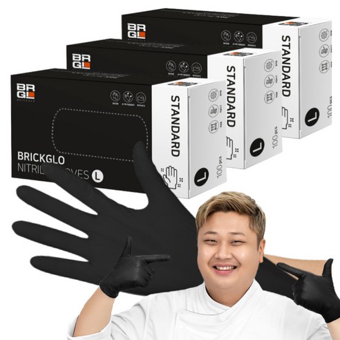 브릭글로 스탠다드 니트릴장갑 100p, 블랙, 대(L), 3개
